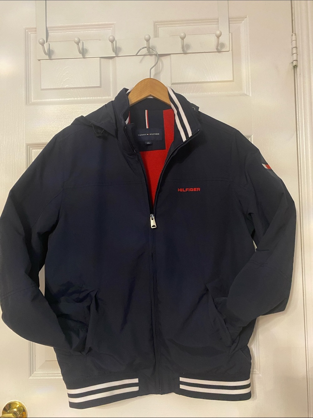 Tommy Hilfiger Navy Bomber Jacket with Red Lining #4